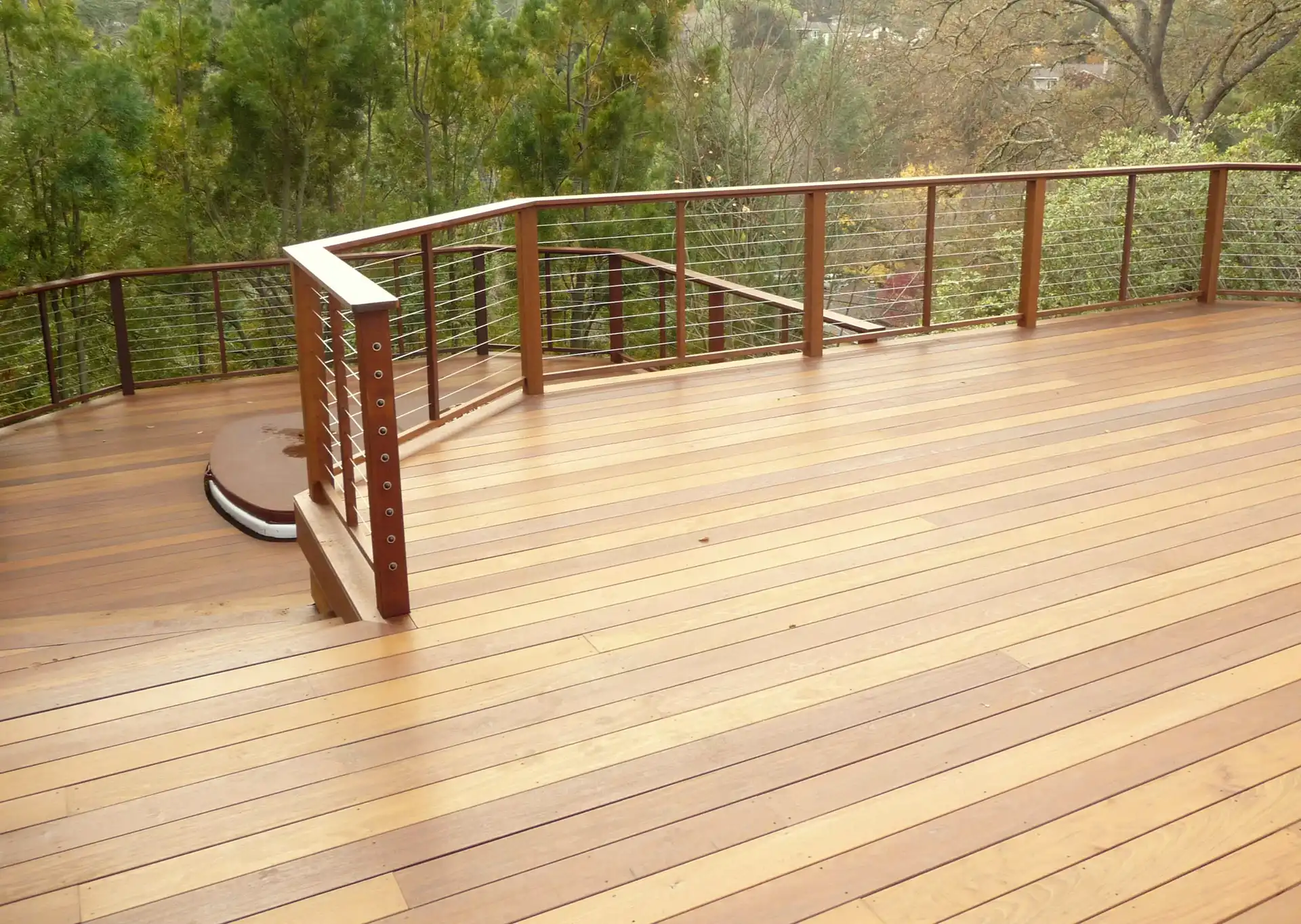 photo of ipe wood deck with cable railing