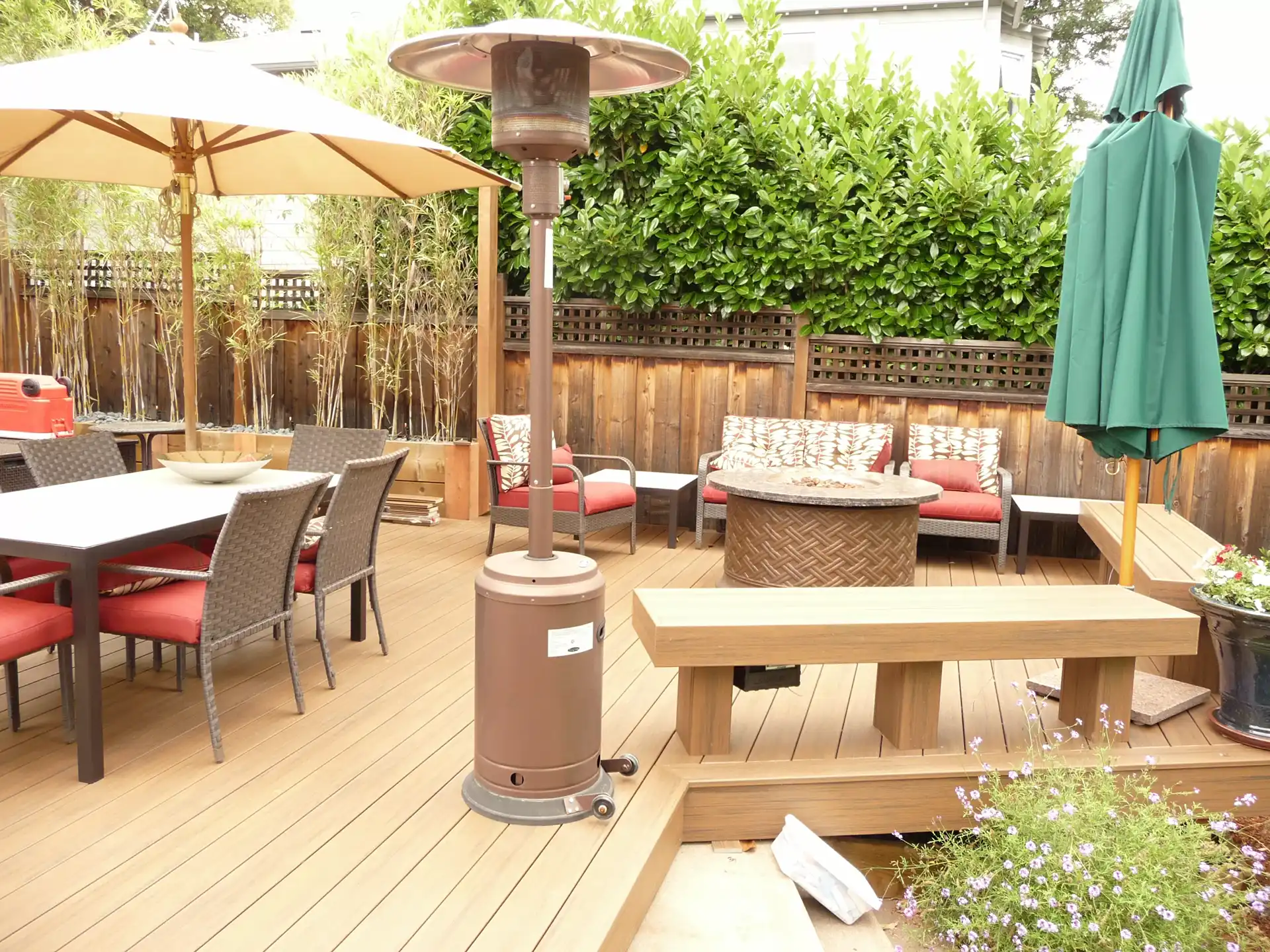 photo of a composite deck with built-in benches