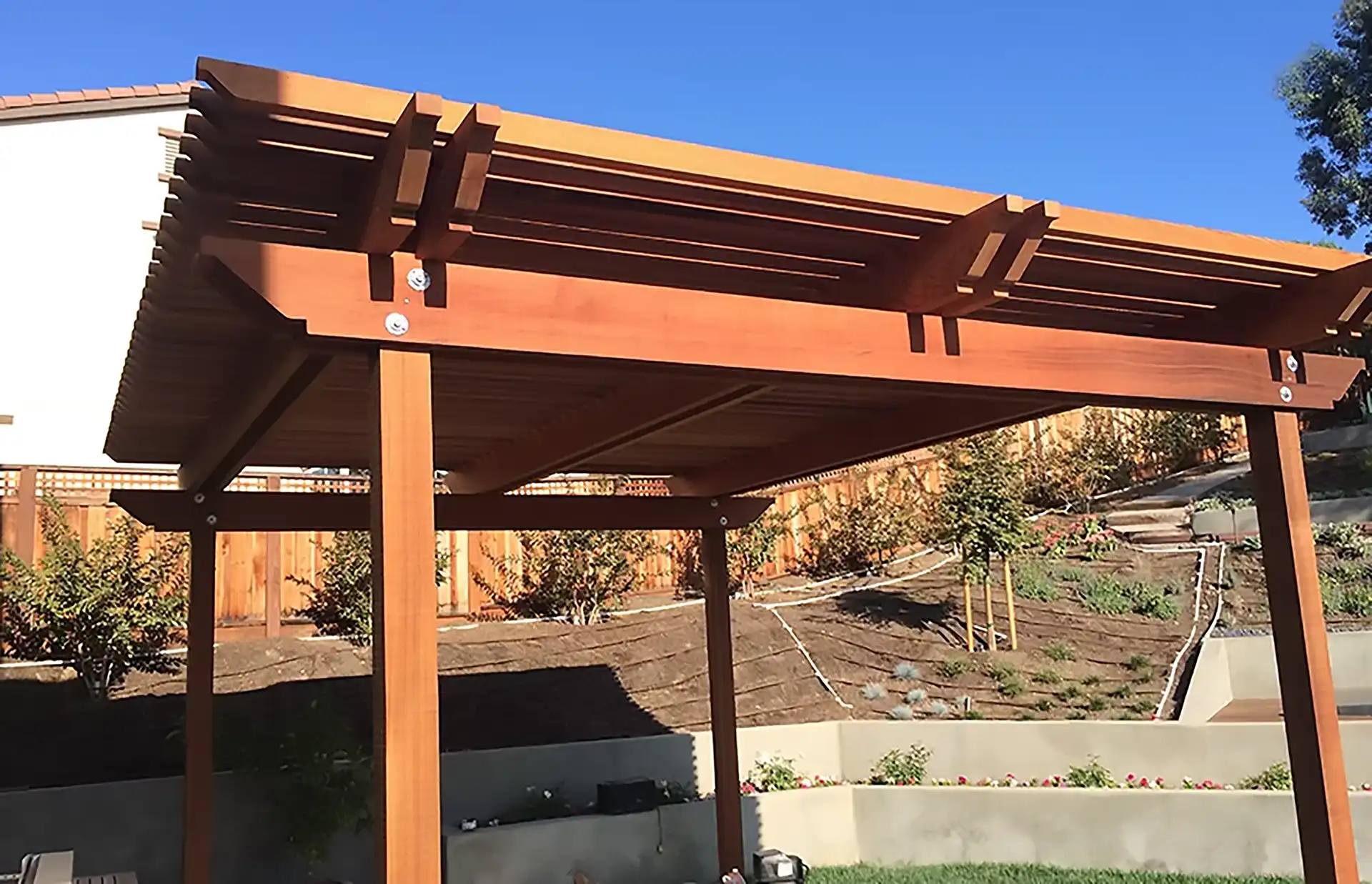 Photo of a traditional wooden pergola